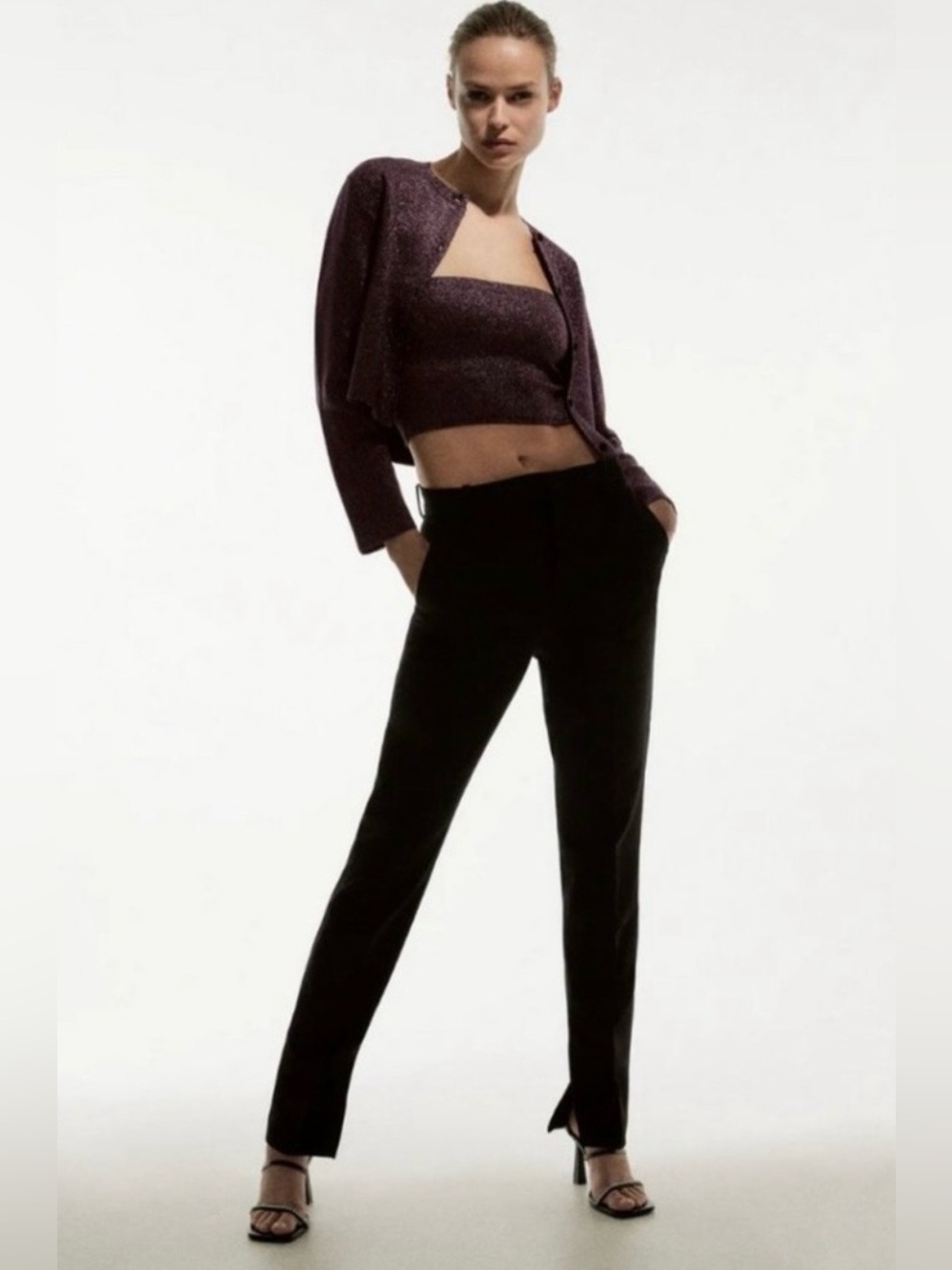 NWT ZARA Sparkly Knit Crop Top & Front Button Jacket - Medium